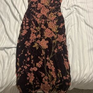 Lulu's Strapless Floral Velvet Dress - Pink and Black
